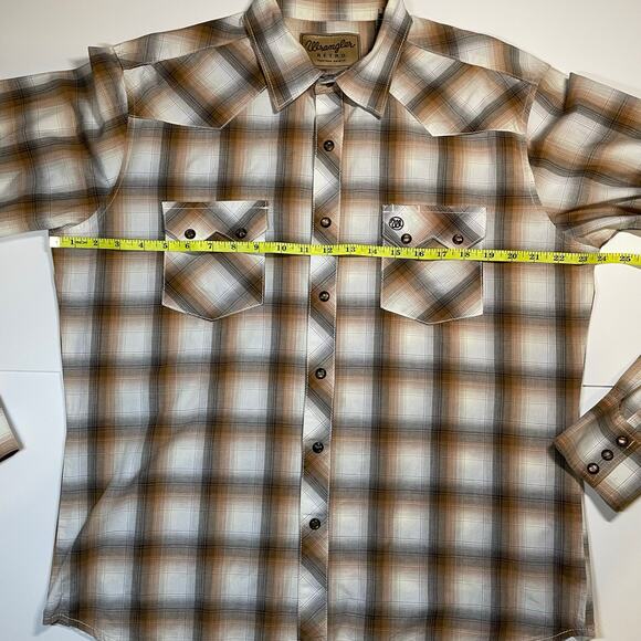 Wrangler Retro Western Shirt Men’s L Pearl Snap Brown Plaid 100% Cotton MV4005M - Picture 4 of 9